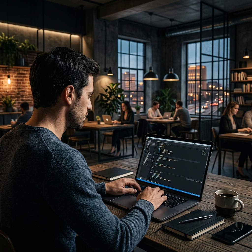 Developer working on laptop